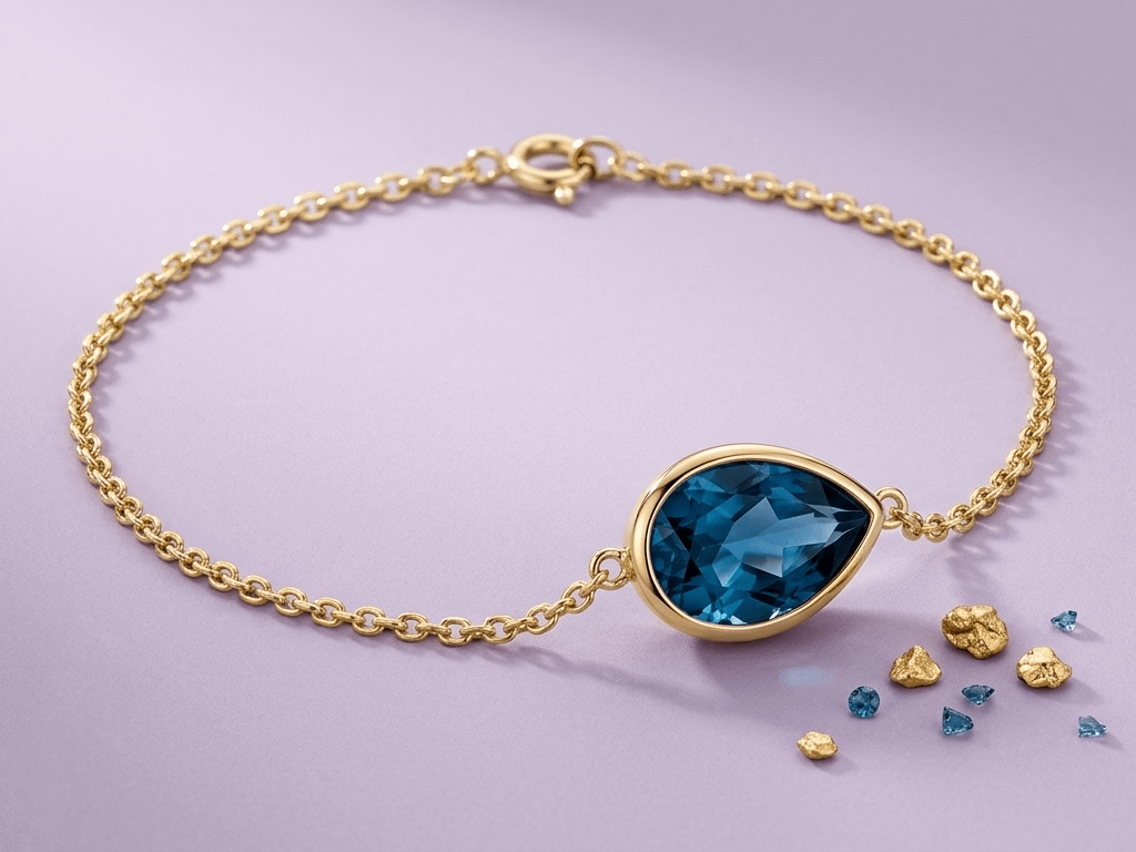 Lắc vàng đá quý tự nhiên Natural Pear-cut London Blue Topaz Bracelet in 14K Yellow Gold by AME Jewellery