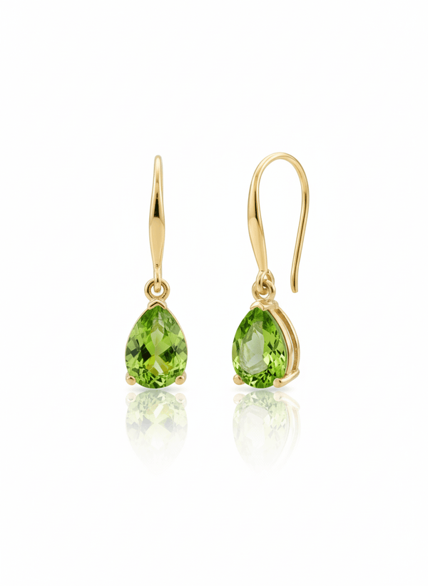 Bông tai Vàng Đá quý tự nhiên Pear Peridot Hook Earrings in 14K Yellow Gold by AME Jewellery