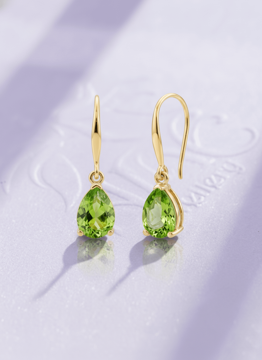 Bông tai Vàng Đá quý tự nhiên Pear Peridot Hook Earrings in 14K Yellow Gold by AME Jewellery