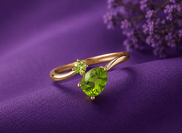 14K Rose Gold Bypass Ring with Natural Pear-cut Peridot & Yellow Sapphire - AME Jewellery