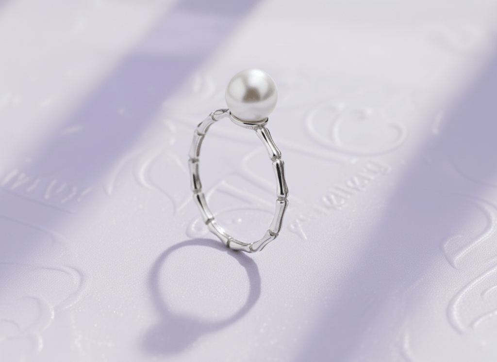 Nhẫn Ngọc trai trắng White Freshwater Cultured Pearl Bamboo Ring in Sterling Silver by AME Jewellery