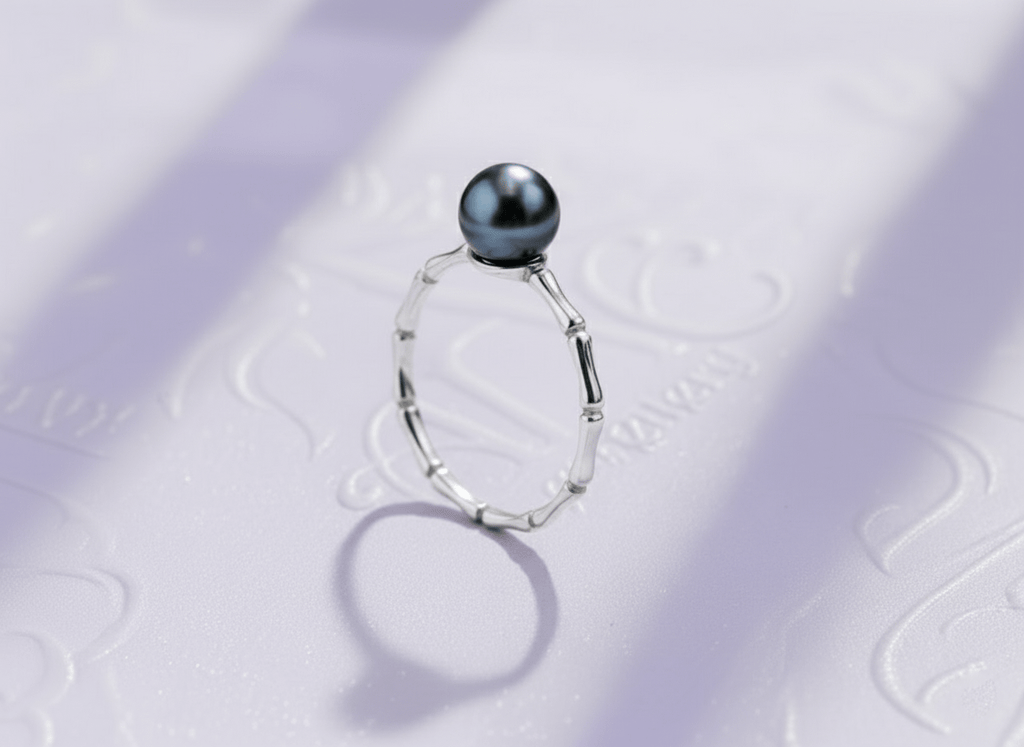 Nhẫn Ngọc trai Peacock Freshwater Cultured Pearl Bamboo Ring in Sterling Silver by AME Jewellery