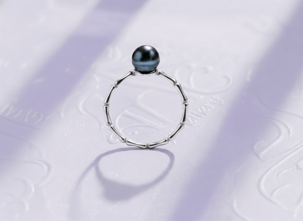 Nhẫn Ngọc trai Peacock Freshwater Cultured Pearl Bamboo Ring in Sterling Silver by AME Jewellery