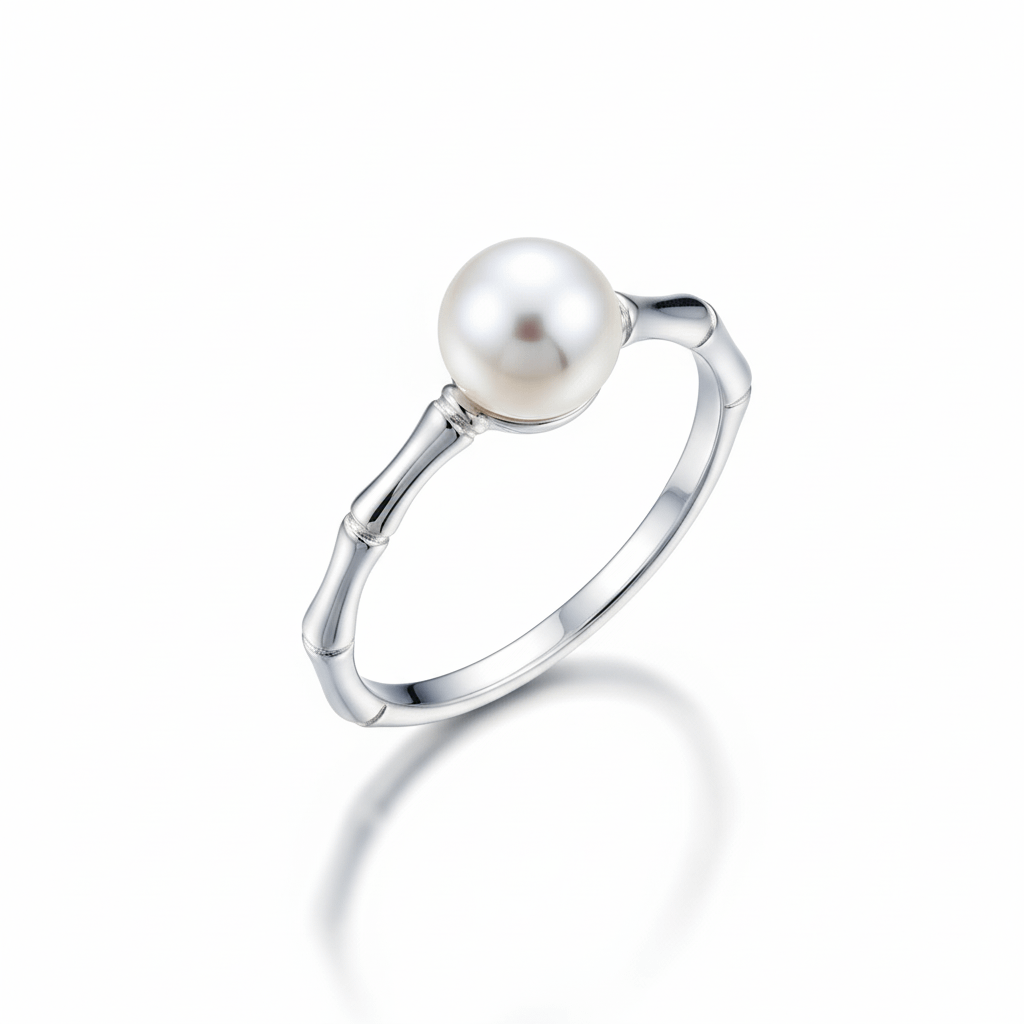 Nhẫn Ngọc trai trắng White Freshwater Cultured Pearl Bamboo Ring in Sterling Silver by AME Jewellery