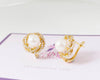 Bông tai Vàng Ngọc Trai trắng White Freshwater Cultured Pearl Halo Nest Earrings 14K Yellow Gold by AME Jewellery
