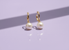 Bông tai Vàng Ngọc trai trắng White Freshwater Pearl Horseshoe Hoop Earrings in 14K Yellow Gold by AME Jewellery