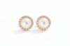Bông tai Vàng 14K Ngọc trai White Freshwater Pearl Halo Earrings | AME Jewellery