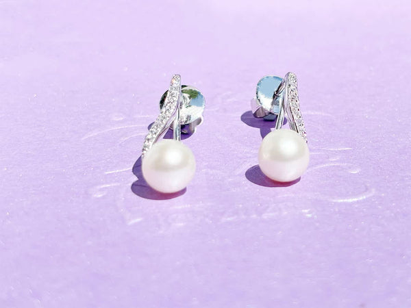Bông tai Ngọc trai White Freshwater Pearl Silver Earrings by AME Jewellery