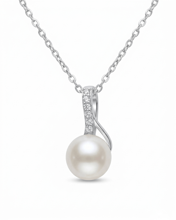 White Freshwater Cultured Pearl Pendant Necklace in Sterling Silver by AME Jewellery.