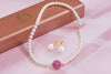 White Freshwater Pearl Strand Necklace and Earrings Two-Piece Jewelry Set in 14K Yellow Gold by AME Jewellery