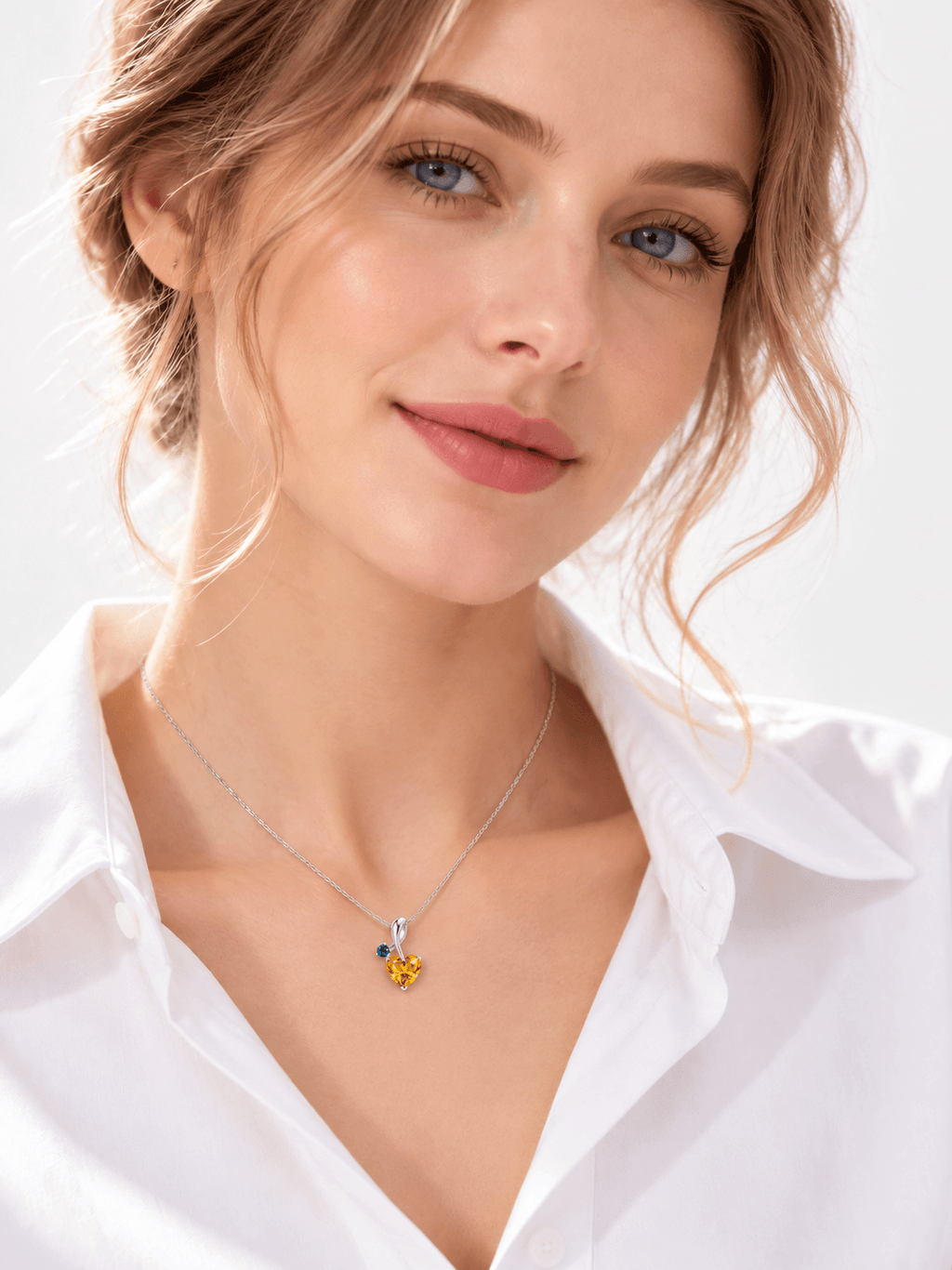 Pendentif en argent sterling et citrine taille cœur et topaze bleue - AME Jewellery