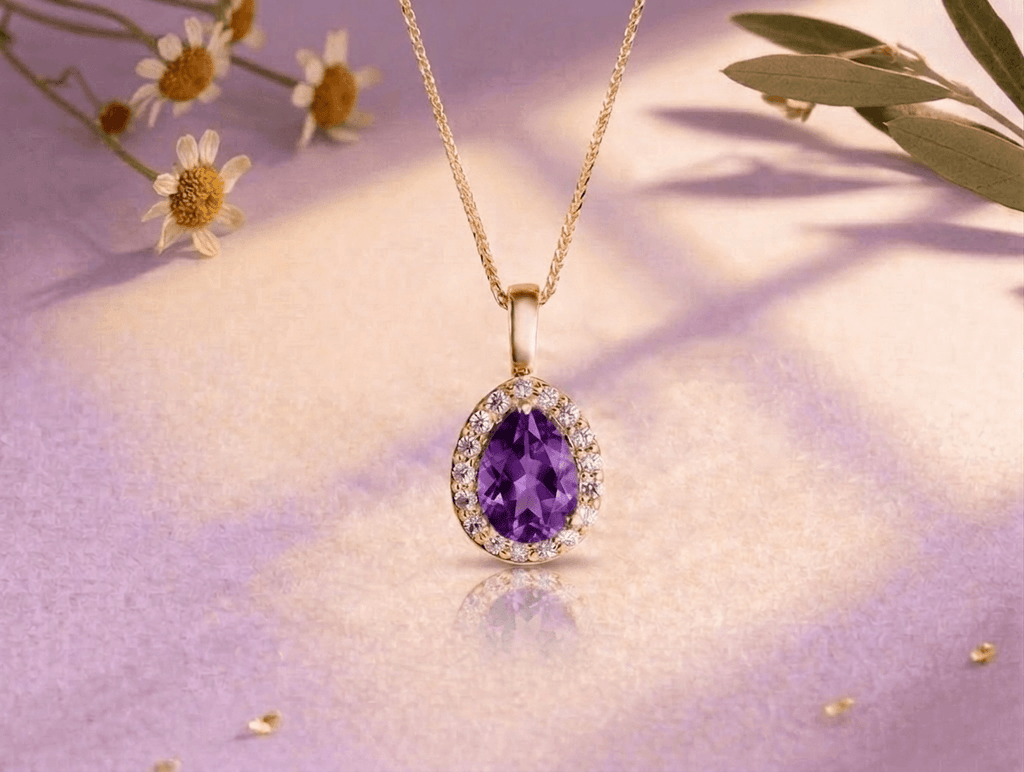 Pendentif en or jaune 14K et améthyste naturelle taille en poire - AME Jewellery