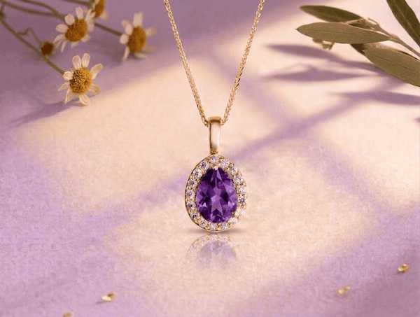 Pendentif en or jaune 14K et améthyste naturelle taille en poire - AME Jewellery