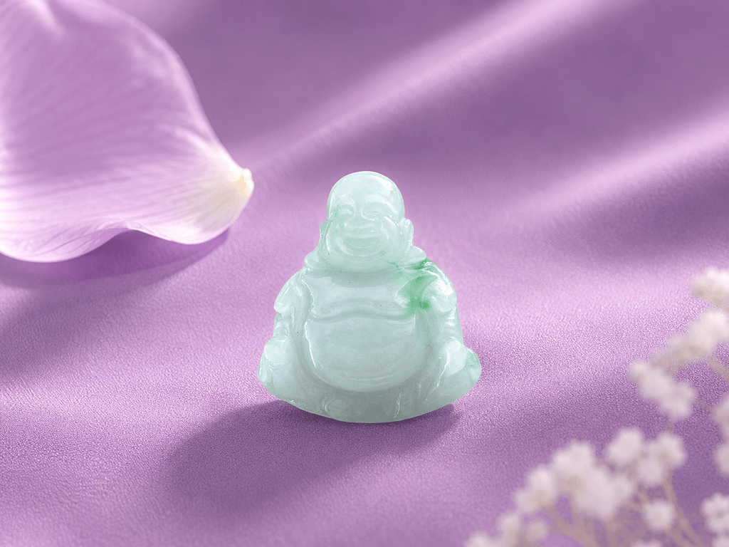 Pendentif en or jaune 14K et Bouddha Maitreya en jade jadeite birmane - AME Jewellery