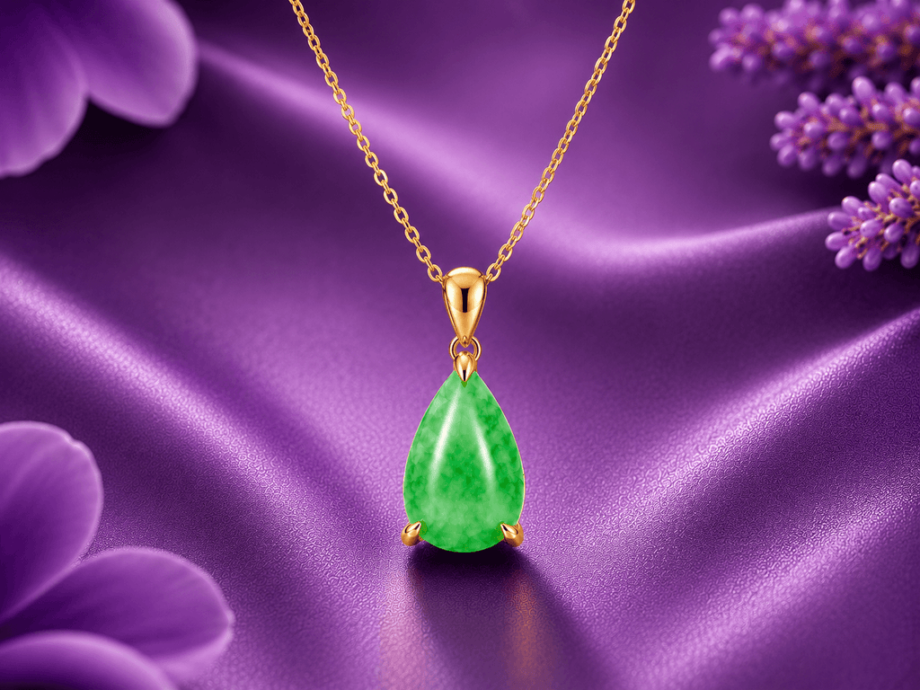 Pendentif en or jaune 14K et jadeite Birmane taille poire - AME Jewellery