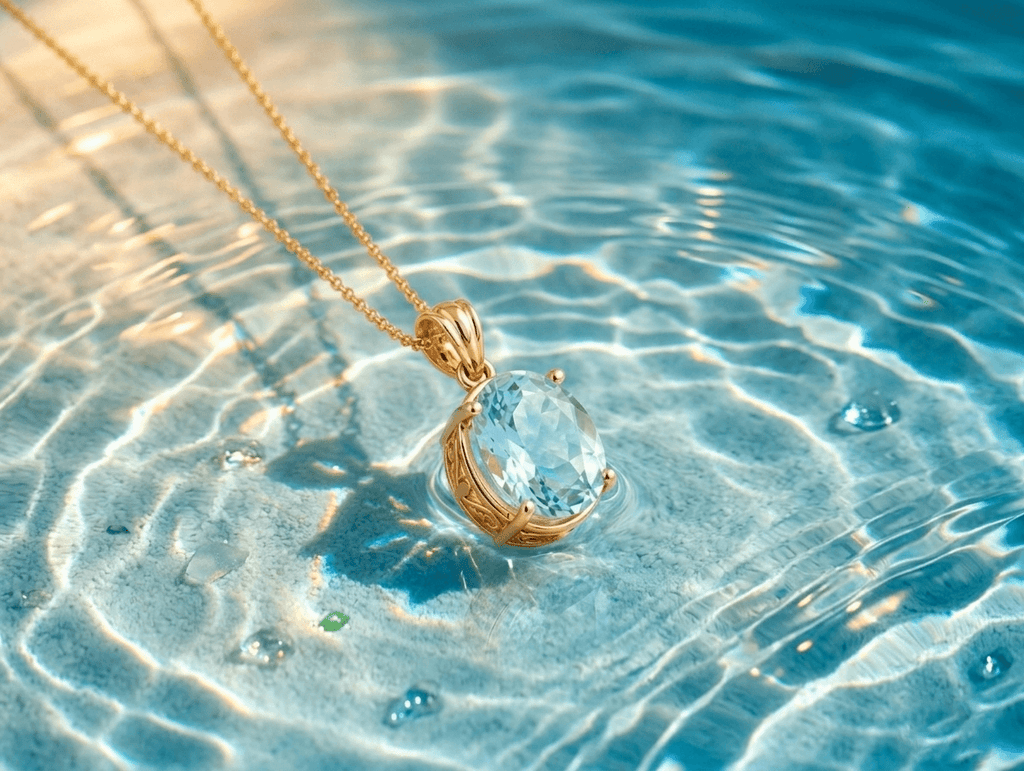Pendentif en or jaune 14K et topaze bleue ovale - AME Jewellery