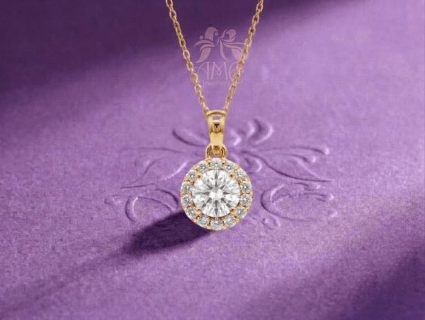 Pendentif halo en or jaune 14K et topaze bleue naturelle – AME Jewellery