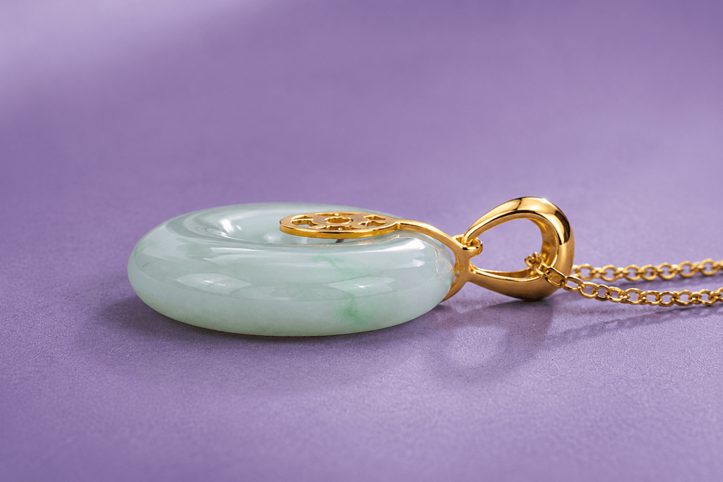 Pendentif “Bi” en jadéite Birmanie avec pièce porte-bonheur en or jaune 14K - AME Jewellery