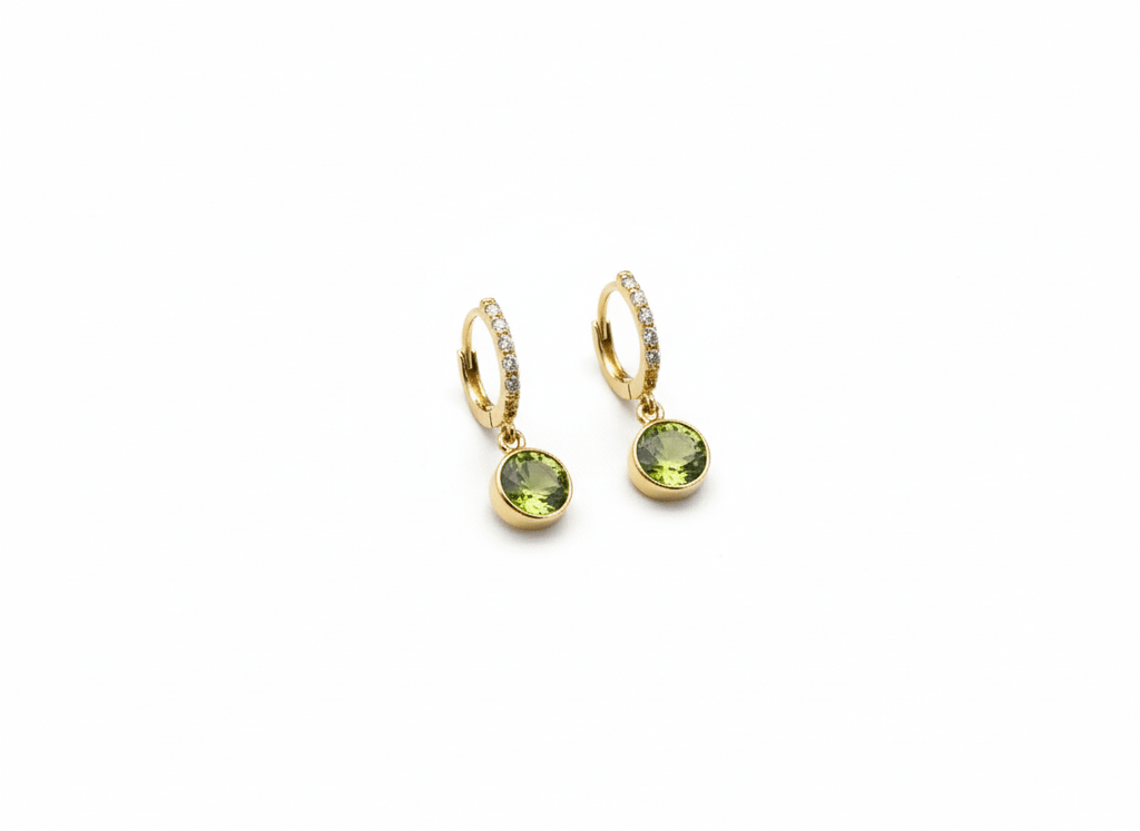 Bông tai Vàng Đá quý tự nhiên Peridot Huggie Drop Earrings in 14K Yellow Gold by AME Jewellery