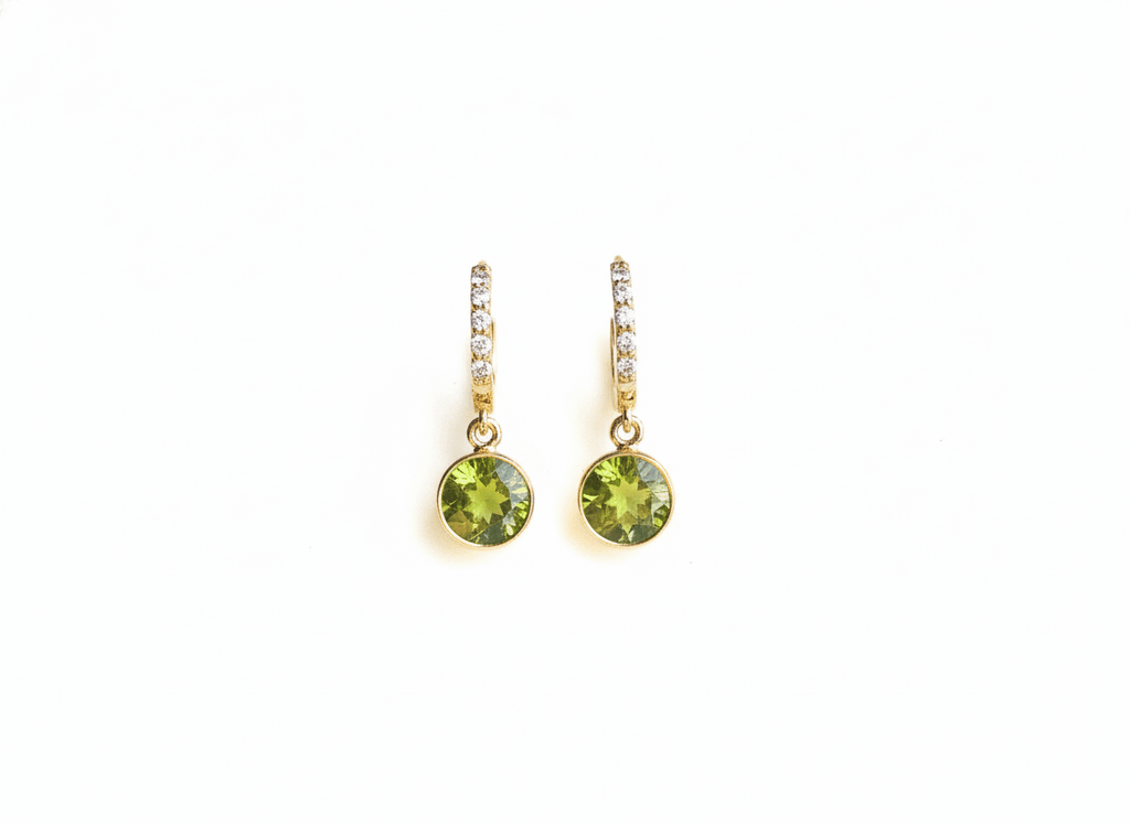 Bông tai Vàng Đá quý tự nhiên Peridot Huggie Drop Earrings in 14K Yellow Gold by AME Jewellery
