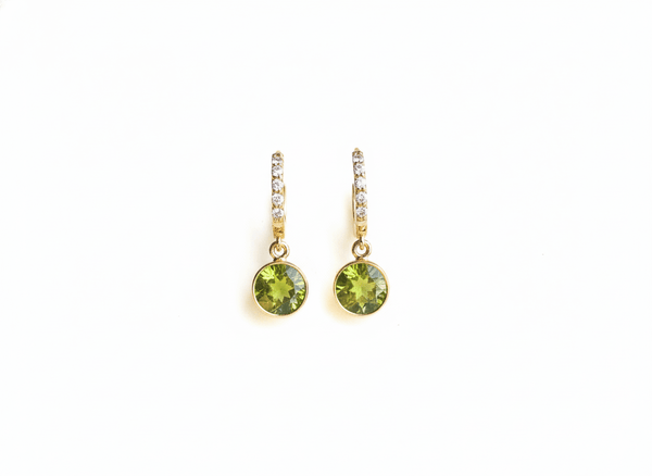 Bông tai Vàng Đá quý tự nhiên Peridot Huggie Drop Earrings in 14K Yellow Gold by AME Jewellery