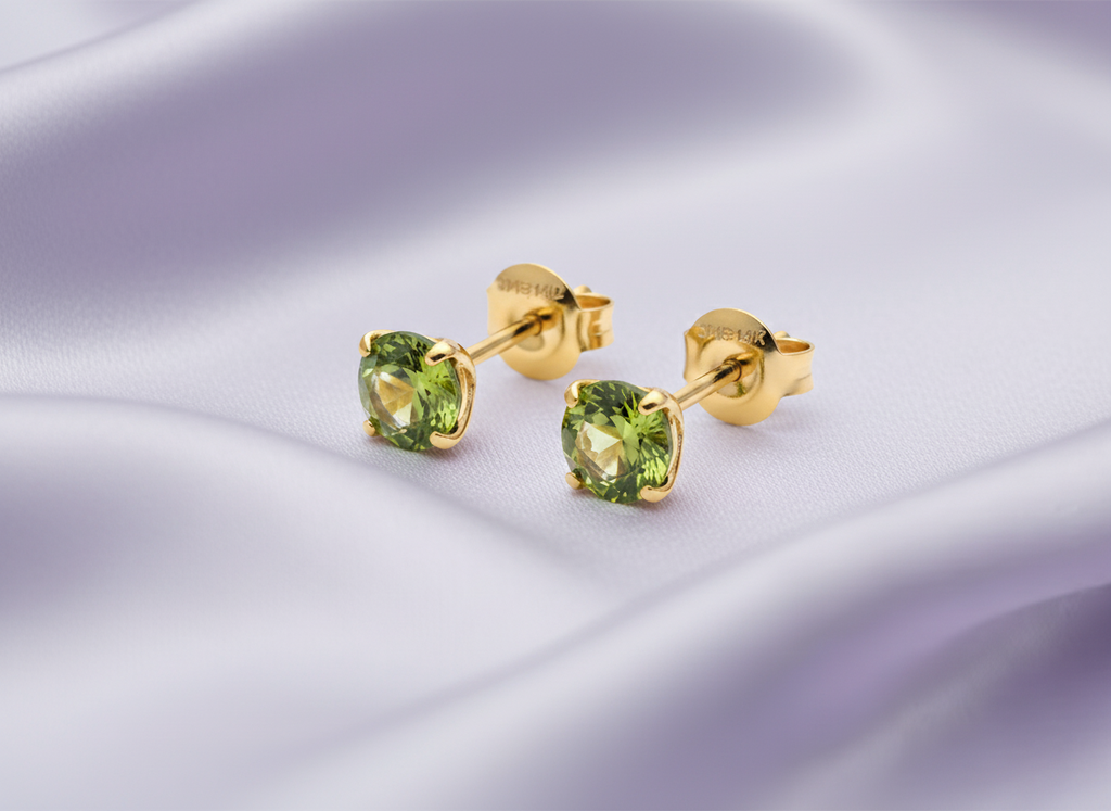 Bông tai Vàng Đá quý tự nhiên Peridot Stud Earrings in 14K Yellow Gold by AME Jewellery