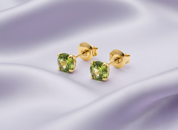 Bông tai Vàng Đá quý tự nhiên Peridot Stud Earrings in 14K Yellow Gold by AME Jewellery