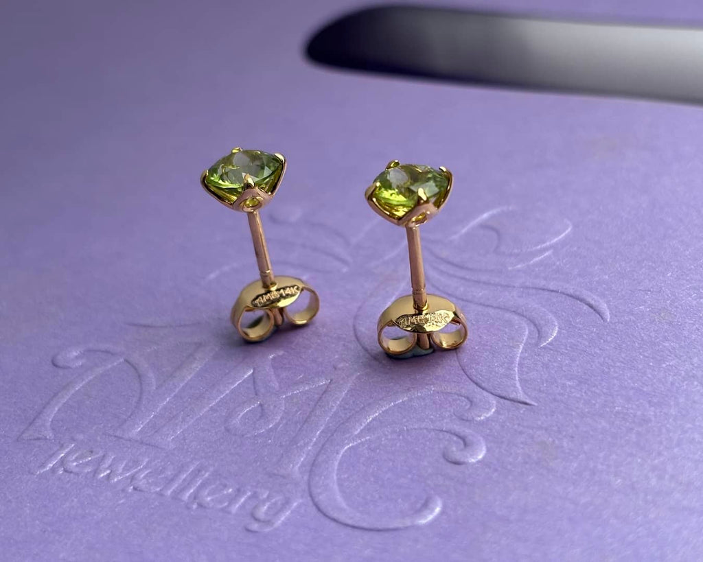 Bông tai Vàng Đá quý tự nhiên Peridot Stud Earrings in 14K Yellow Gold by AME Jewellery