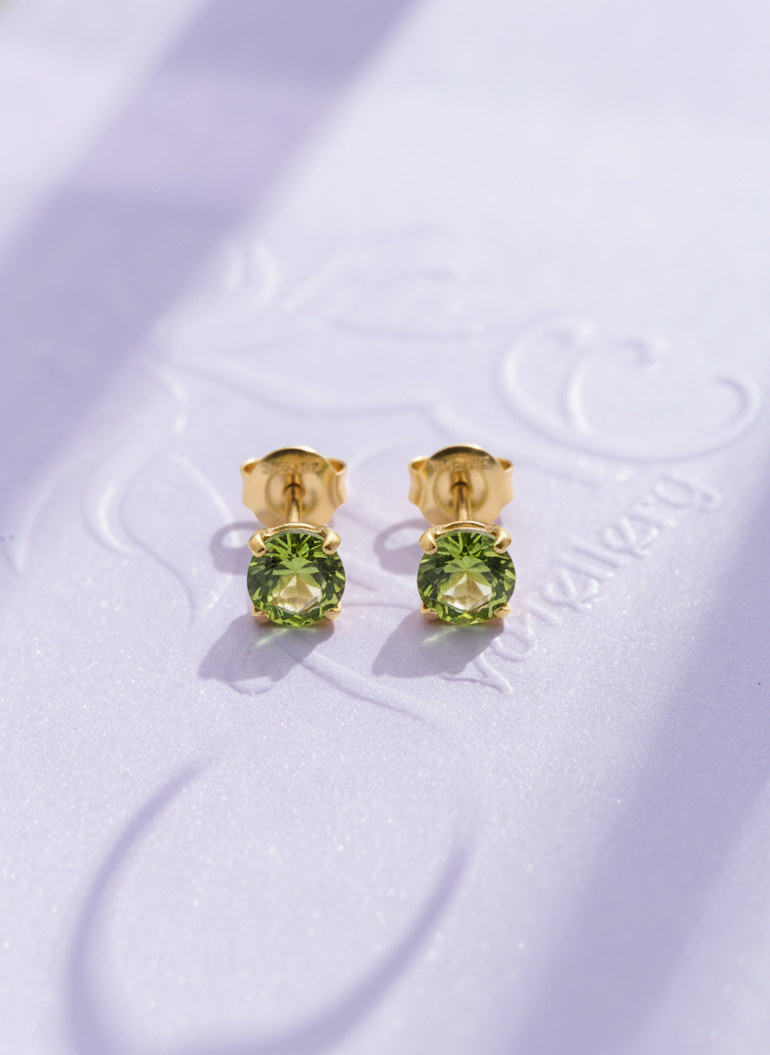 Bông tai Vàng Đá quý tự nhiên Peridot Stud Earrings in 14K Yellow Gold by AME Jewellery