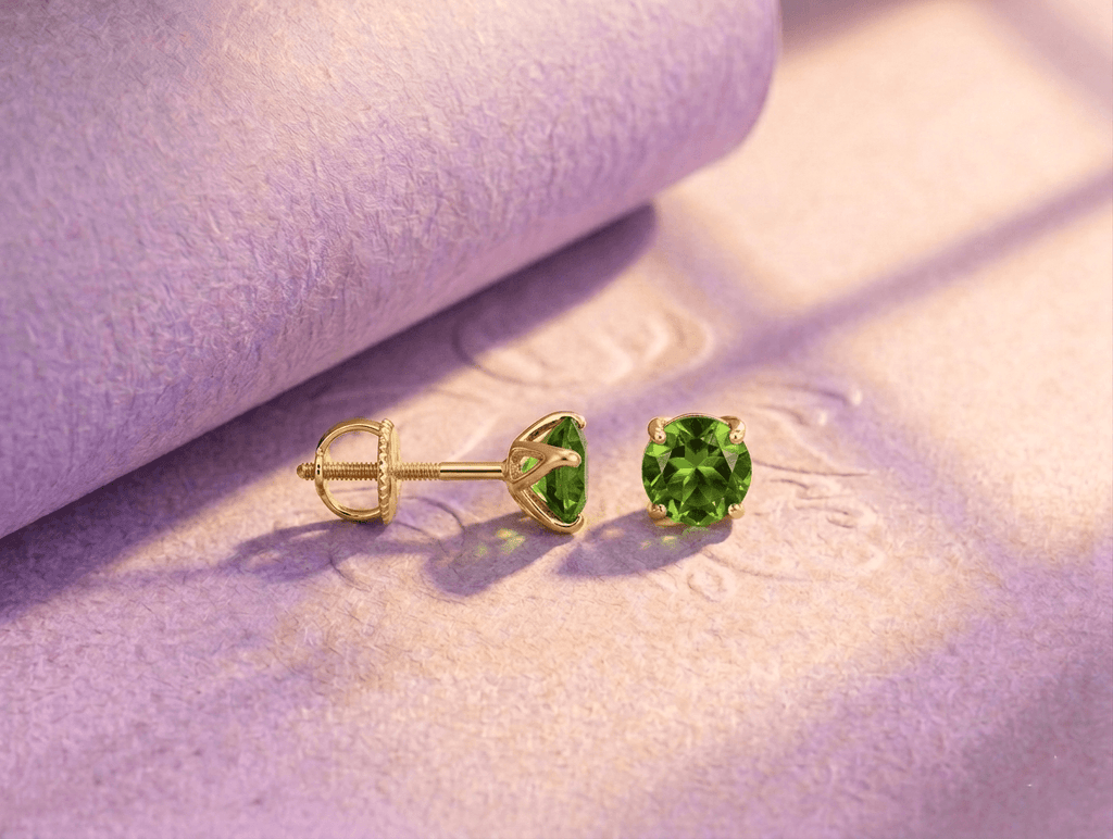 Natural Peridot Stud Earrings in 14-karat Yellow Gold by AME Jewellery. 