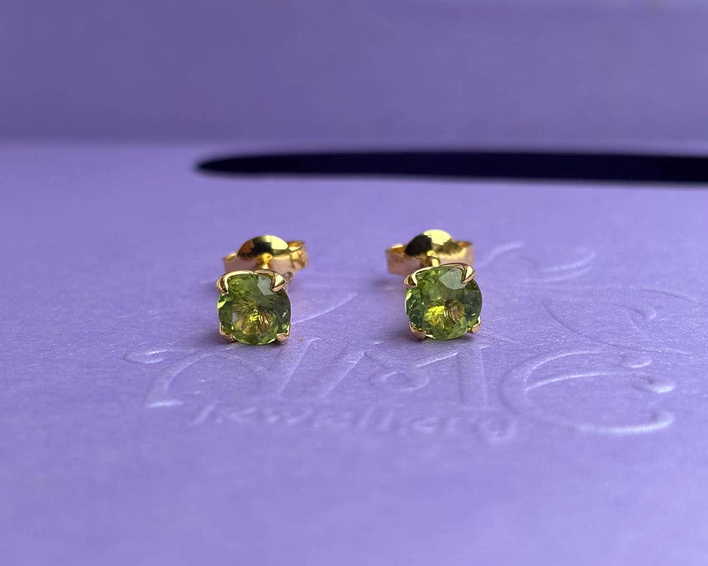 Bông tai Vàng Đá quý tự nhiên Peridot Stud Earrings in 14K Yellow Gold by AME Jewellery