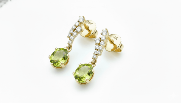 Bông tai Vàng Đá quý tự nhiên Peridot Drop Earrings in 14K Yellow Gold by AME Jewellery