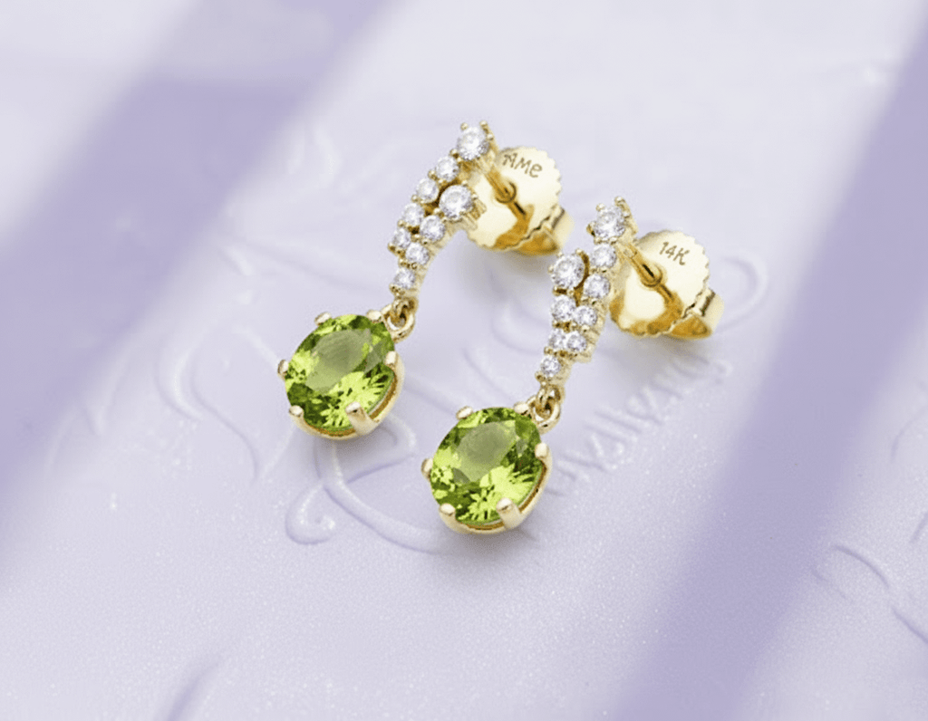 Bông tai Vàng Đá quý tự nhiên Peridot Drop Earrings in 14K Yellow Gold by AME Jewellery