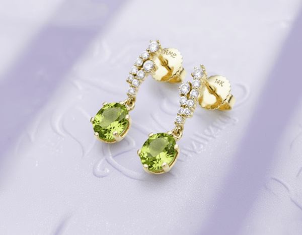 Bông tai Vàng Đá quý tự nhiên Peridot Drop Earrings in 14K Yellow Gold by AME Jewellery