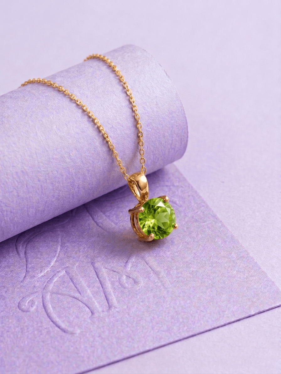 Natural Peridot Pendant Necklace in 14K Yellow Gold by AME Jewellery.