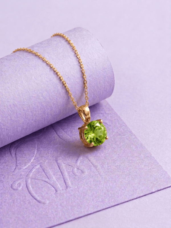 Natural Peridot Pendant Necklace in 14K Yellow Gold by AME Jewellery.