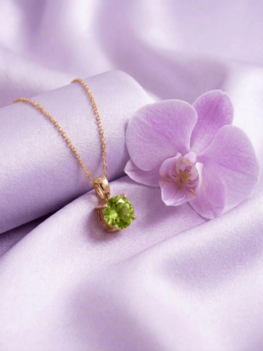 Natural Peridot Pendant Necklace in 14K Yellow Gold by AME Jewellery.
