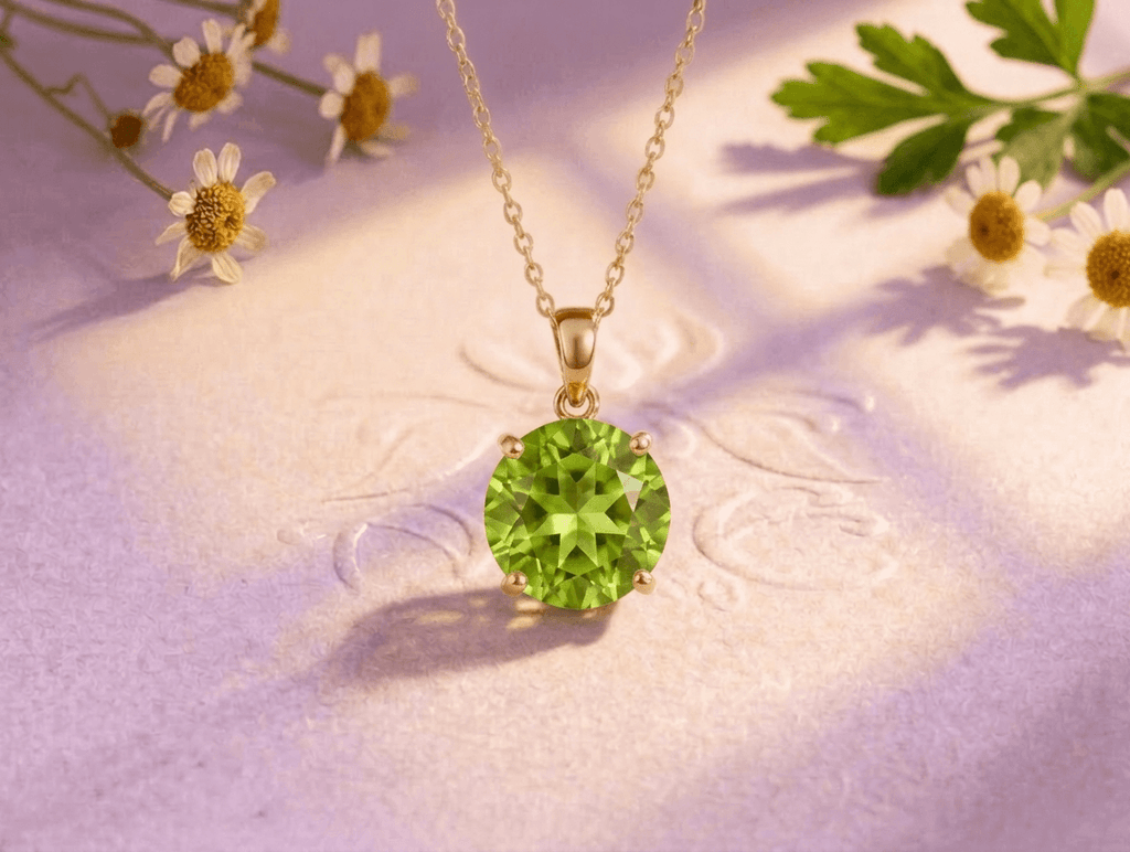 Natural Peridot Pendant Necklace in 14K Yellow Gold by AME Jewellery.