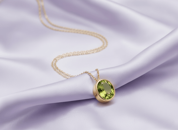 Mặt dây chuyền Vàng Đá quý tự nhiên Peridot Solitaire Bezel Pendant Necklace in 14K Yellow Gold by AME Jewellery