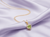 Mặt dây chuyền Vàng Đá quý tự nhiên Heart-cut Peridot Halo Pendant in 14K Yellow Gold by AMEJewellery
