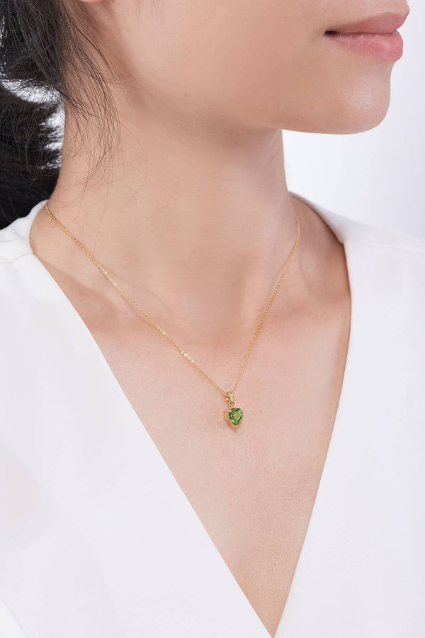 Mặt dây chuyền Vàng Đá quý tự nhiên Heart-cut Peridot Pendant Necklace in 14K Yellow Gold by AMEJewellery