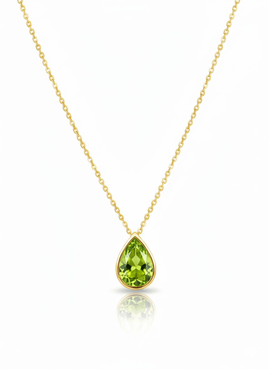 Mặt dây chuyền Đá quý thiên nhiên Pear-cut Peridot Bezel Pendant in 14K Yellow Gold by AME Jewellery
