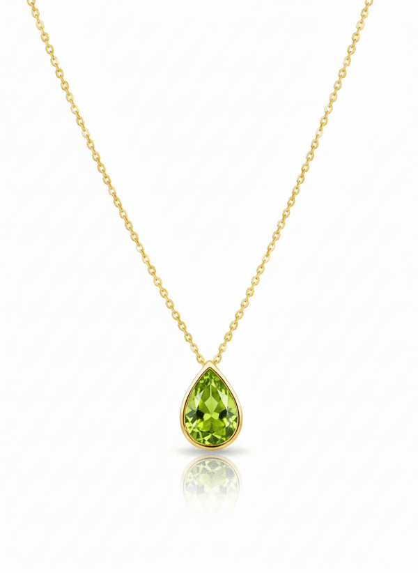 Mặt dây chuyền Đá quý thiên nhiên Pear-cut Peridot Bezel Pendant in 14K Yellow Gold by AME Jewellery