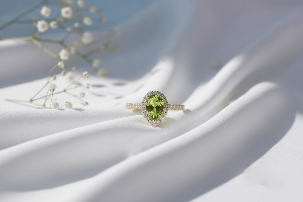 Nhẫn nữ Vàng Đá quý thiên nhiên Pear-shape Peridot Ring in 14K Yellow Gold by AME Jewellery