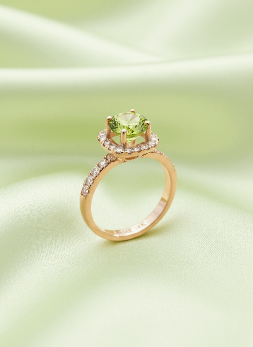 Nhẫn nữ Vàng Đá quý thiên nhiên Peridot Square Halo Ring in 14K Yellow Gold by AME Jewellery