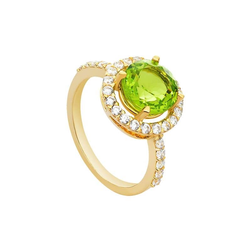 Nhẫn nữ Vàng Đá quý thiên nhiên Peridot Halo Ring in 14K Yellow Gold by AME Jewellery