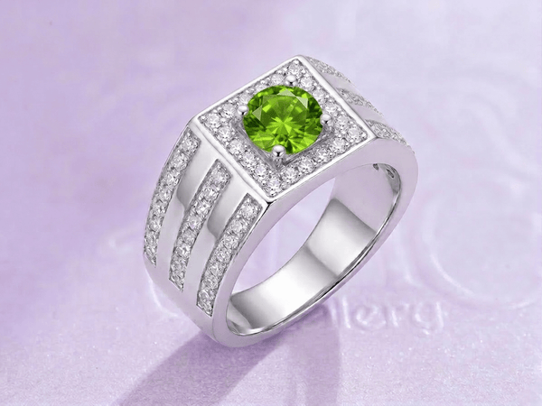 Nhẫn Bạc Nam Đá quý tự nhiên Natural Peridot Men's Ring in Sterling Silver by AME Jewellery