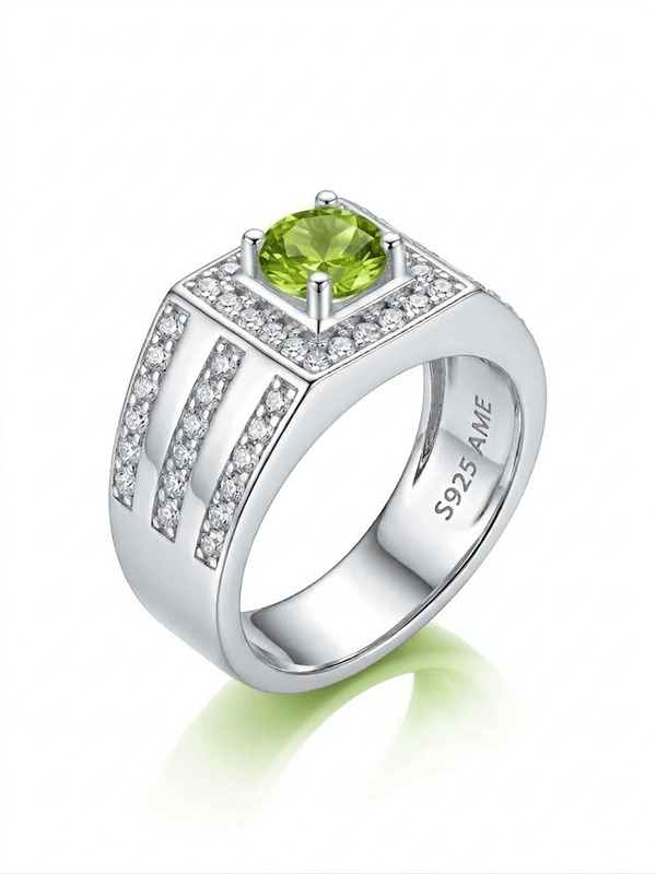Nhẫn Bạc Nam Đá quý tự nhiên Natural Peridot Men's Ring in Sterling Silver by AME Jewellery