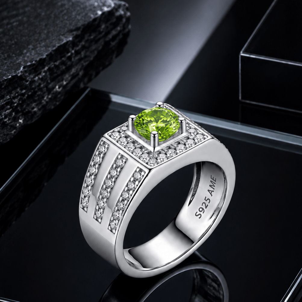 Natural Peridot Men's Ring in Sterling Silver - AME Jewellery