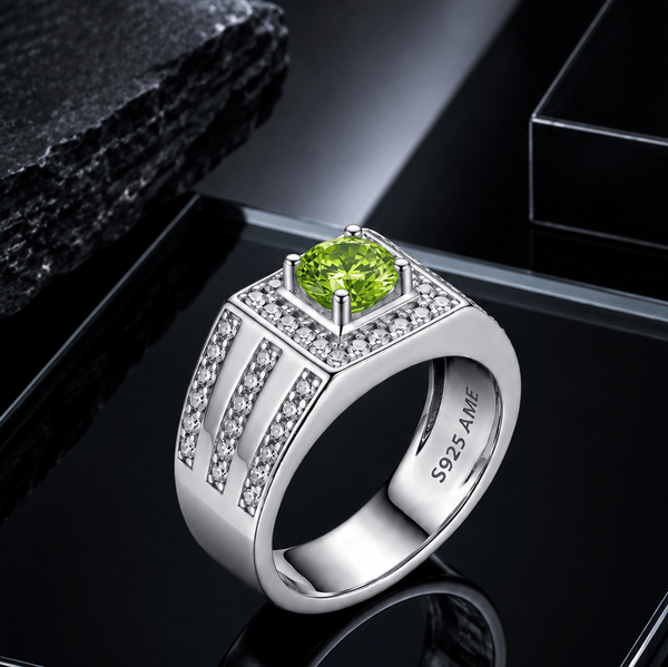 Natural Peridot Men's Ring in Sterling Silver - AME Jewellery